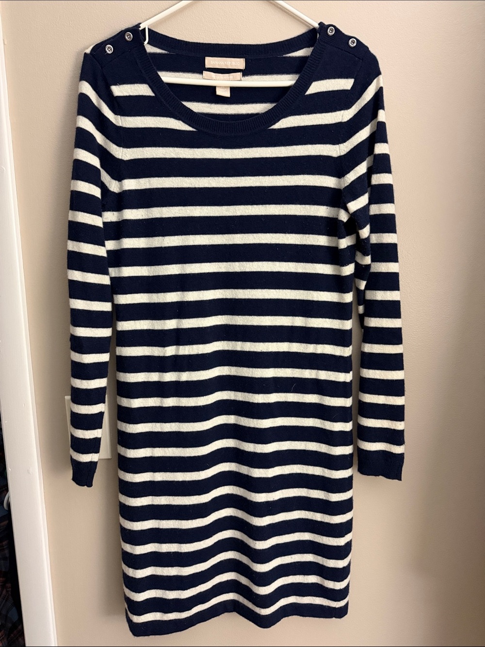 Banana Republic Navy and White Striped Long Sleeve Dress